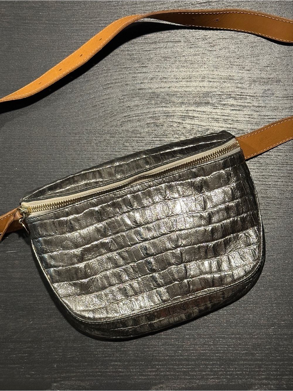 Clare V. Fanny Pack in silver croco